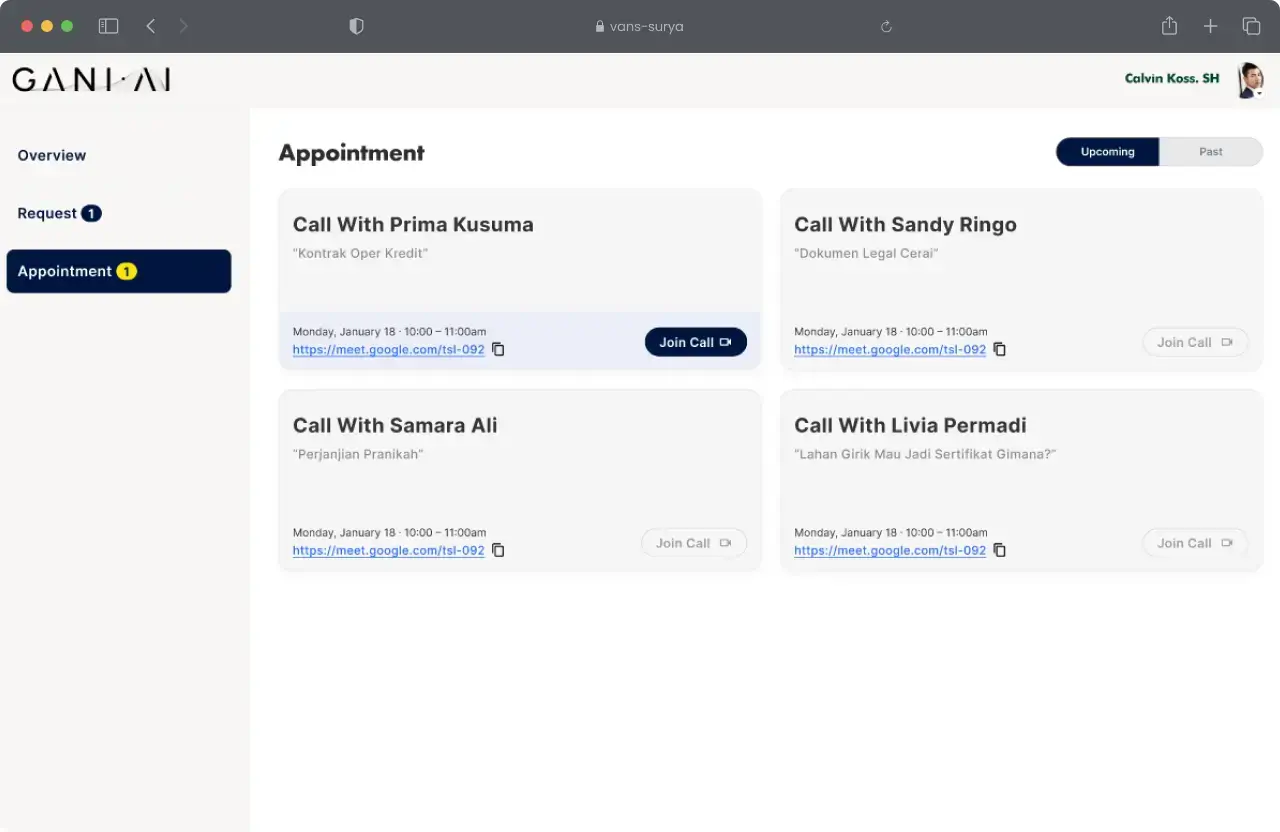 Gani.Ai Lawyer Dashboard