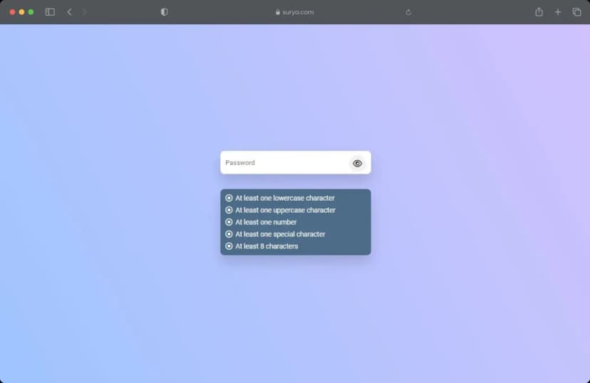 Password validation using HTML CSS & Javascript